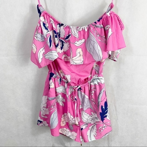 Yumi Kim Pink floral print off shoulder romper - Picture 1 of 9